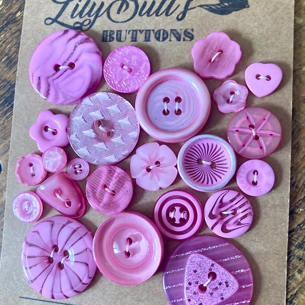 23 Pink Mixed Buttons