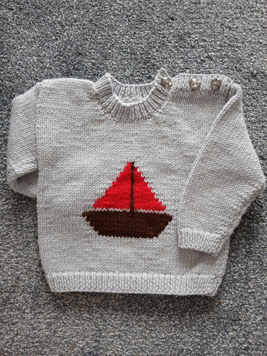 Baby's Jumper with boat motif - approx age 6-12mths