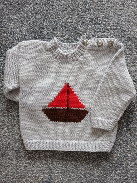 Baby's Jumper with boat motif - approx age 6-12mths
