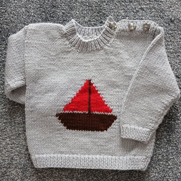 Baby's Jumper with boat motif - approx age 6-12mths
