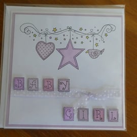 Hanging Star New Baby Girl Card