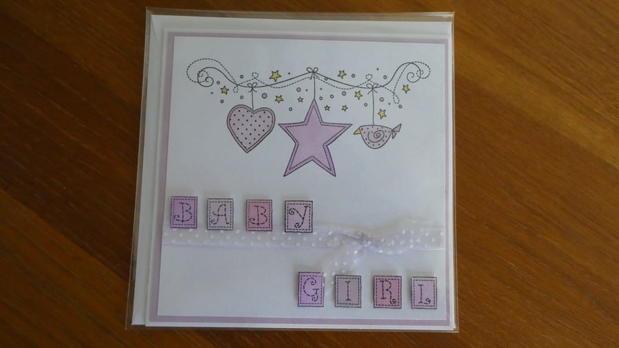 Hanging Star New Baby Girl Card