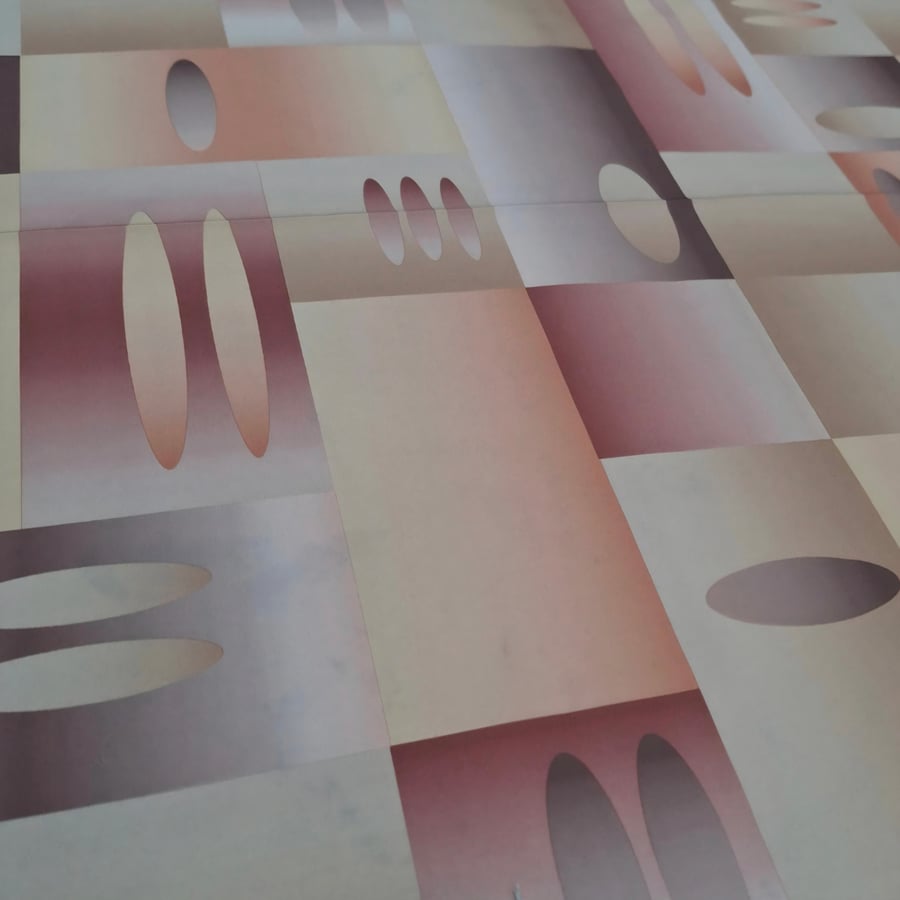 Abstract Geometric Polyester Sateen Furnishing Fabric Orange Tones Sold by the M