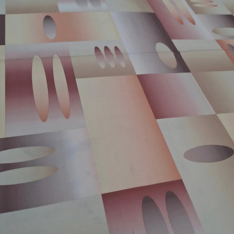 Abstract Geometric Polyester Sateen Furnishing Fabric Orange Tones Sold by the M