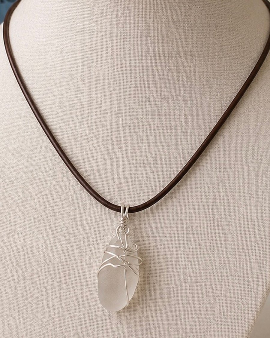 Hand-Collected Wire Wrapped Whitby Sea Glass Pendant Necklace