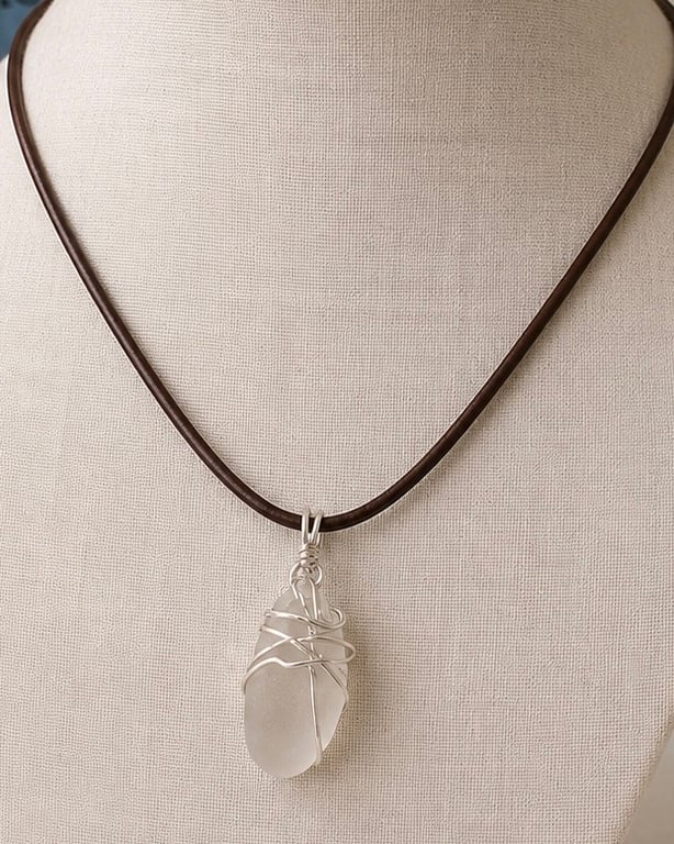 Hand-Collected Wire Wrapped Whitby Sea Glass Pendant Necklace