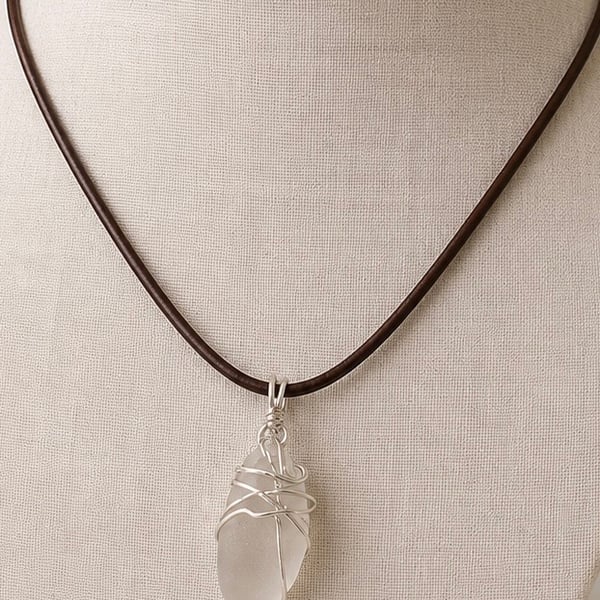 Hand-Collected Wire Wrapped Whitby Sea Glass Pendant Necklace