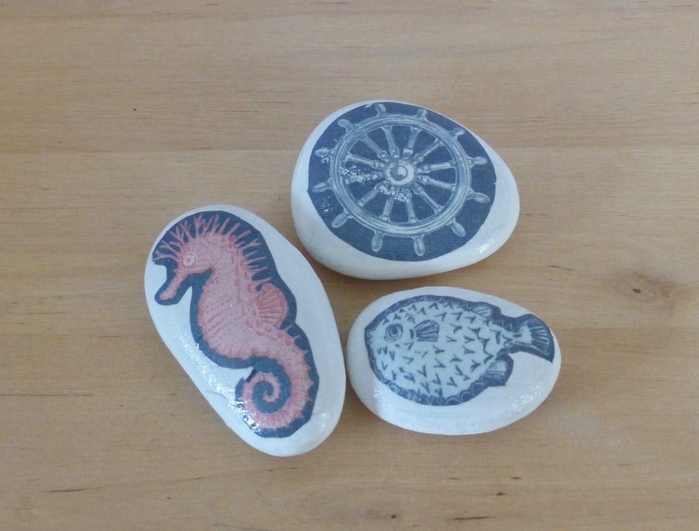 Decoupaged 'Ocean' Pebbles
