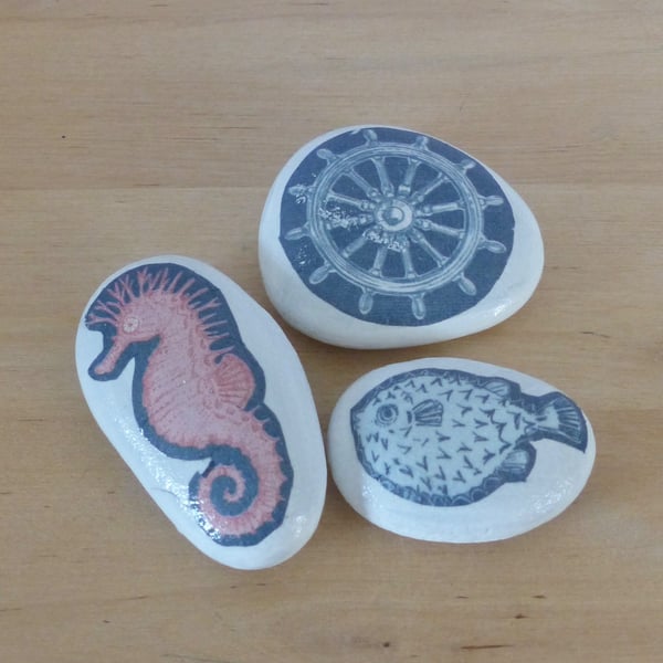 Decoupaged 'Ocean' Pebbles