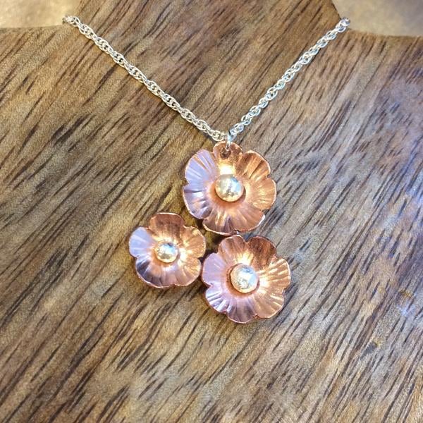 Copper flower cluster necklace