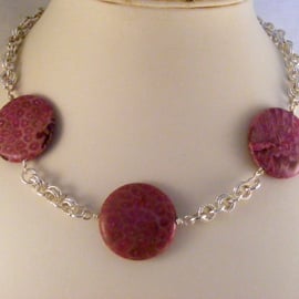 Pink Fossil Jasper Gemstone Necklace.