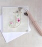 SALE Hand Stitched Alphabet Card, Initial J Card, Embroidered Letter Card - Image 1