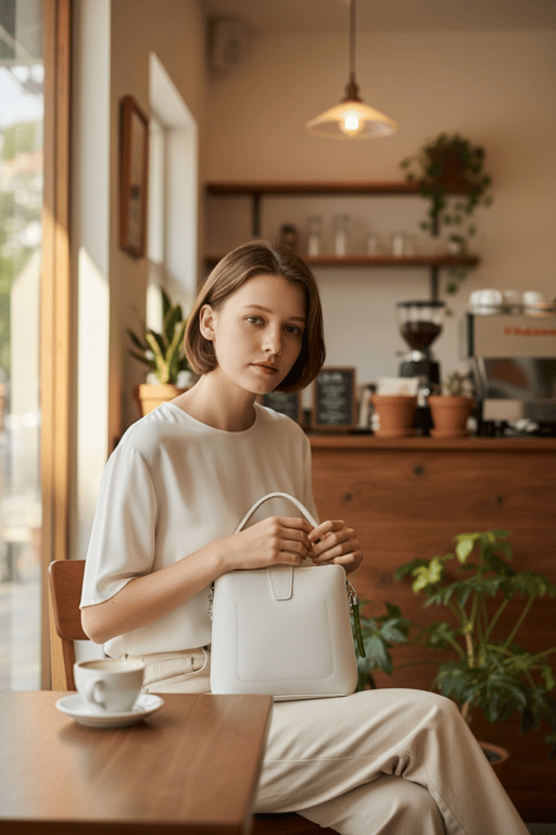 NoMoo Trapeze small faux leather hand bag, hand stitched