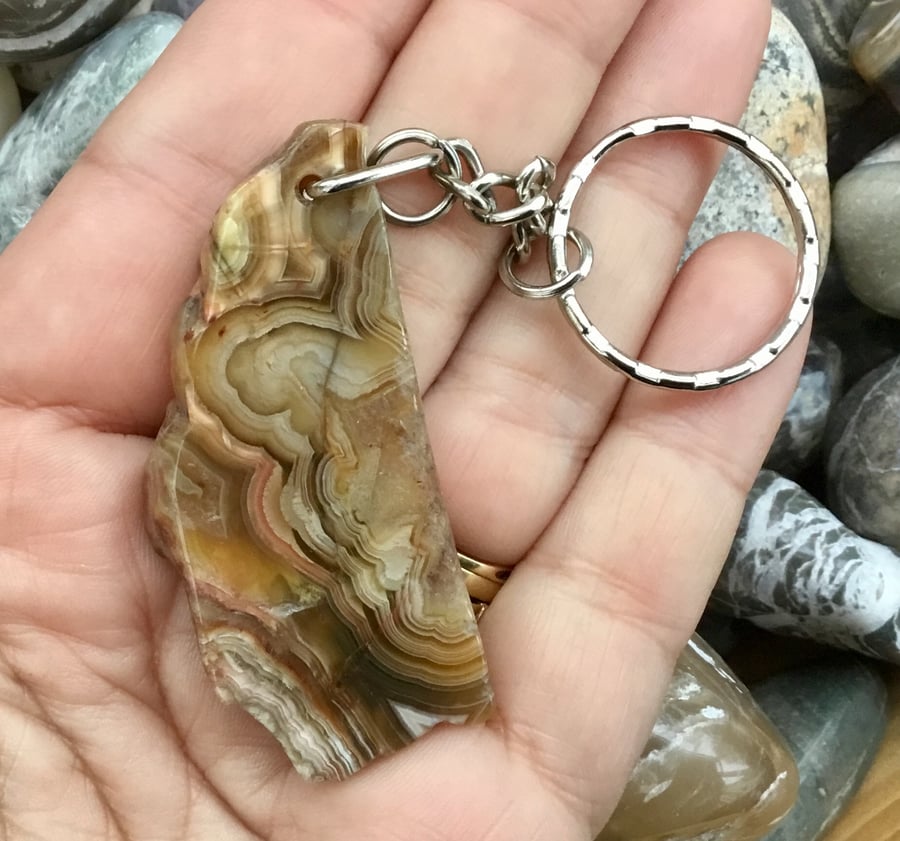 Stunning Banded Agate Free Form Gemstone Keyring or Handbag Charm.