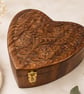 Hand Carved Heart Shaped Wooden Jewellery Box – Decorative Keepsake Storage 