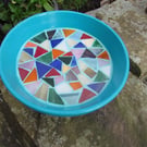 Mosaic Birdbath with Abstract Stained Glass Design - 9 Inches Round - Garden Art