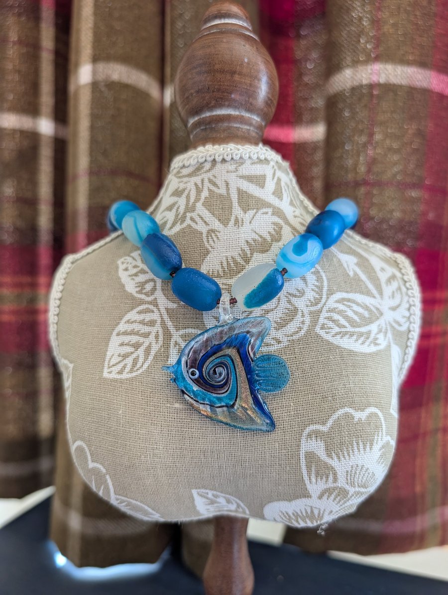 "Deep Blue Fish" Necklace 
