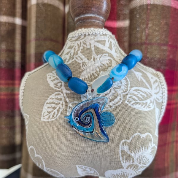 "Deep Blue Fish" Necklace 