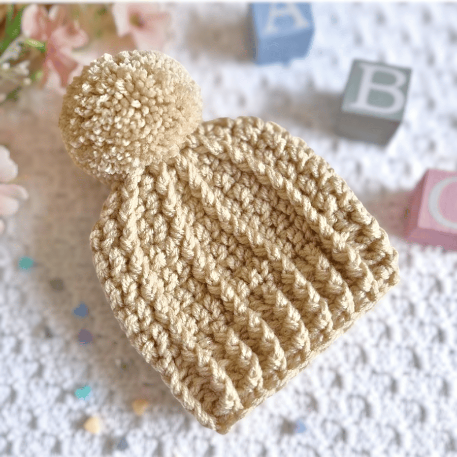 Crochet Pom Pom Hat – Newborn to Adult Sizes