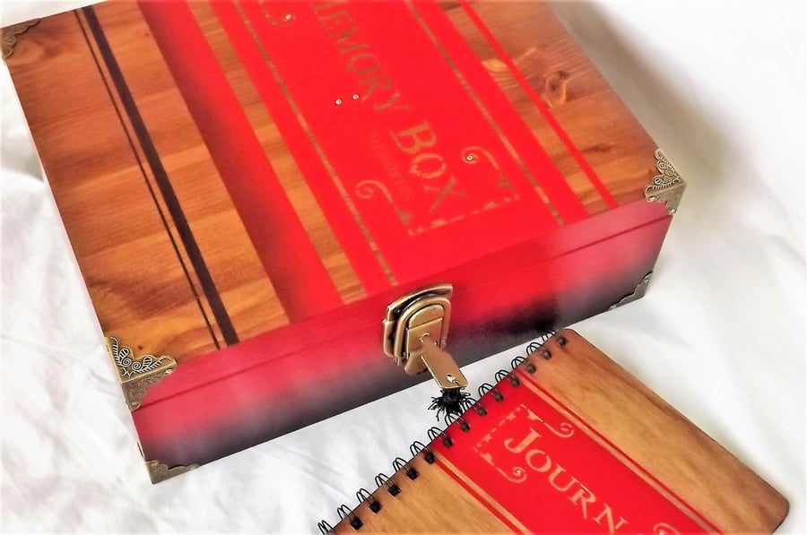 Matching wooden JOURNAL comes with this LARGE Lockable MEMORY BOX. Gift Set.