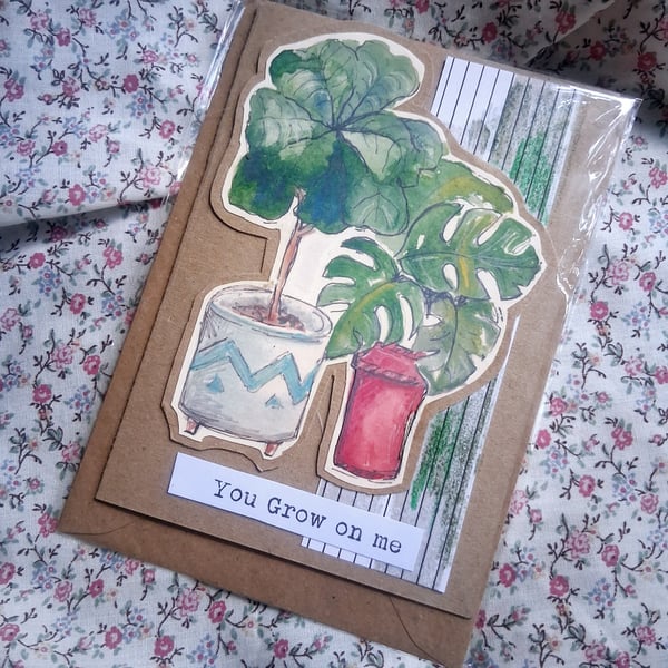 watercolour print greeting card handmade- no 14 plants