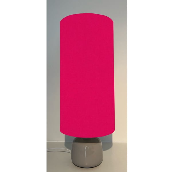 Cerise pink cotton drum extra tall cylindrical lampshade, with a white lining