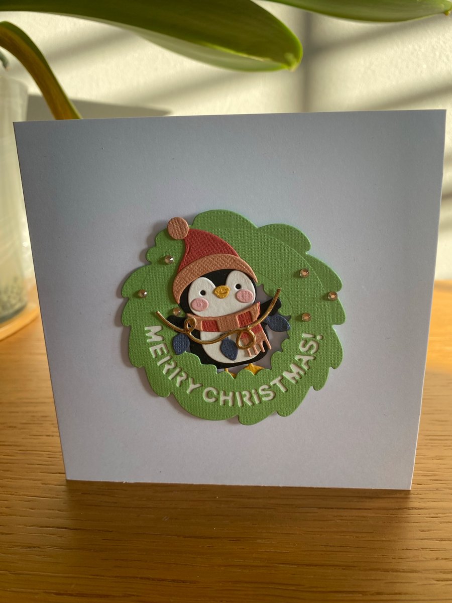 Handmade penguin Christmas Card 