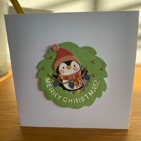 Handmade penguin Christmas Card 