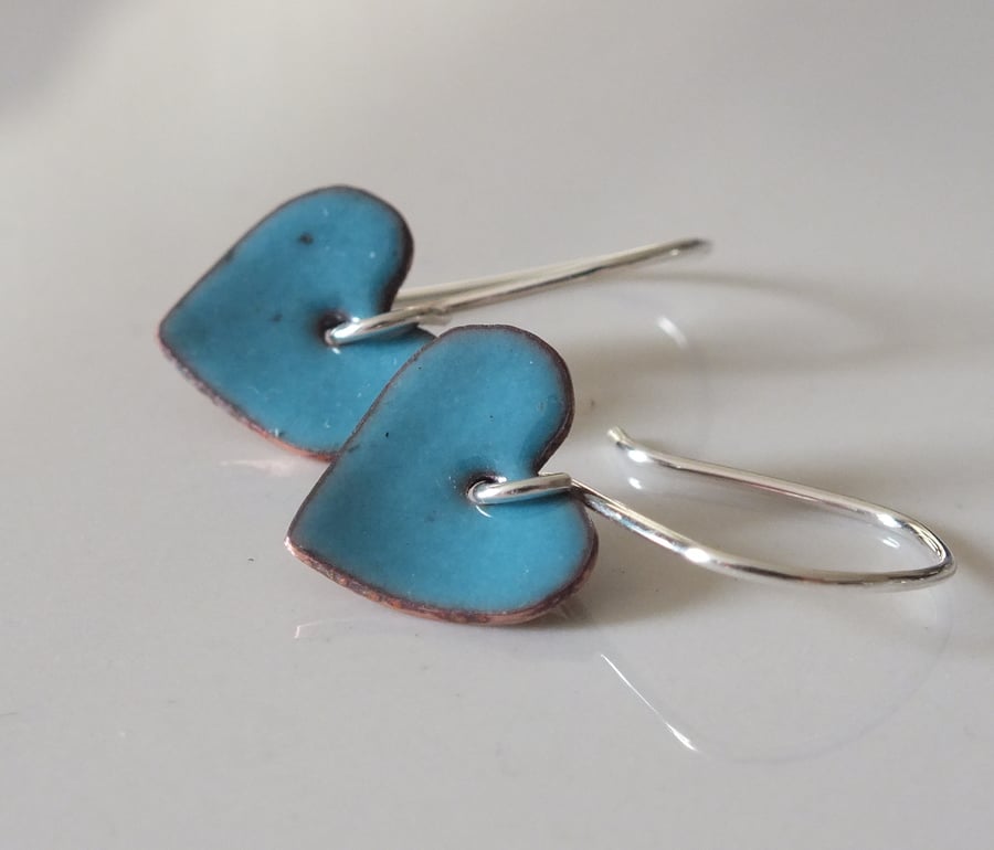 Turquoise coloured enamel heart earrings