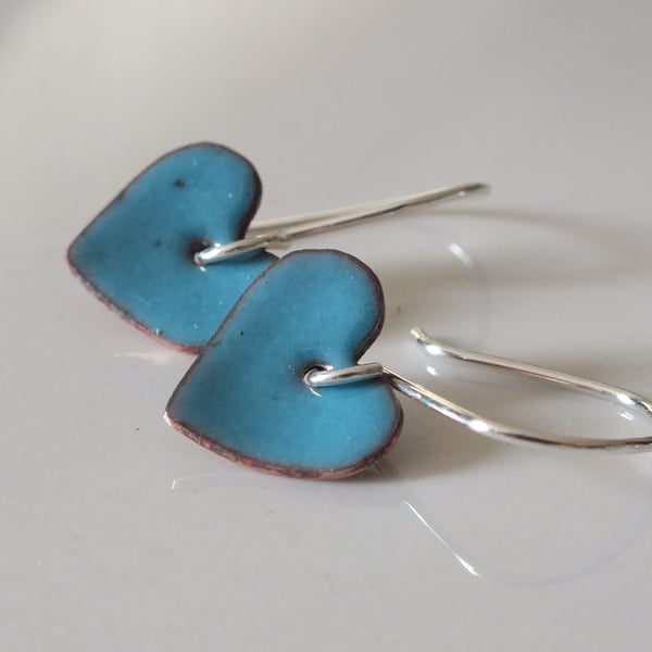 Turquoise coloured enamel heart earrings