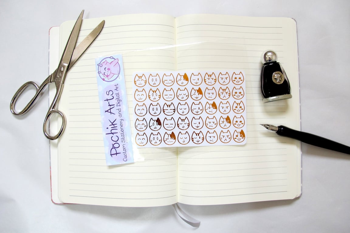 40 Clear or Foil Cat Themed Mood Stickers