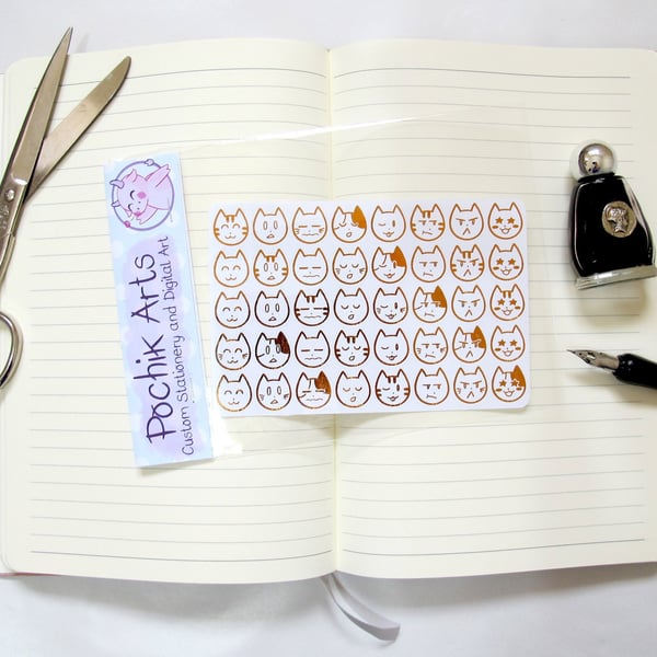 40 Clear or Foil Cat Themed Mood Stickers
