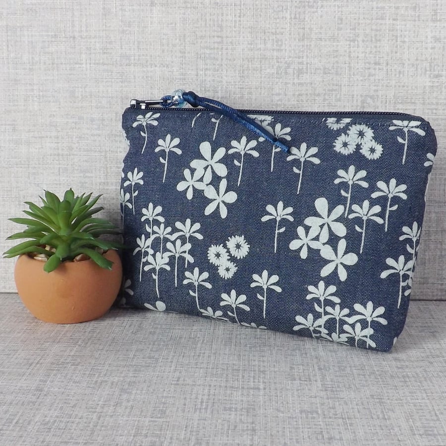 Coin purse, small make up bag, denim