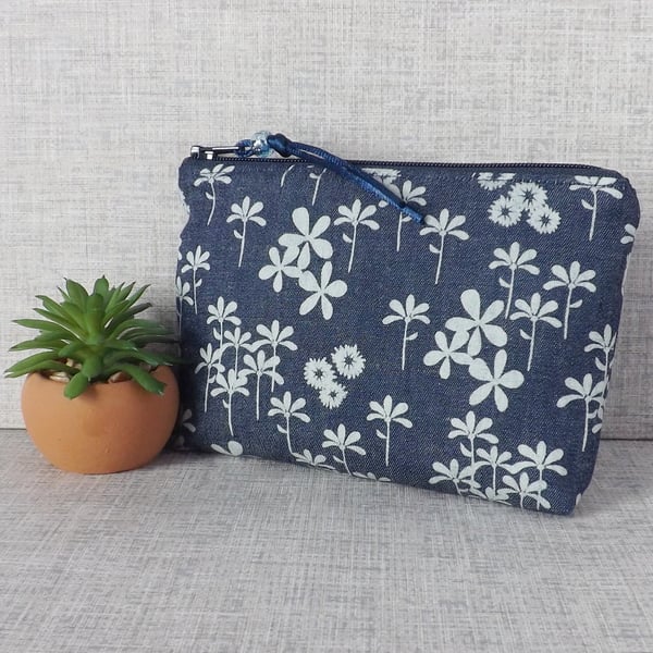 Coin purse, small make up bag, denim
