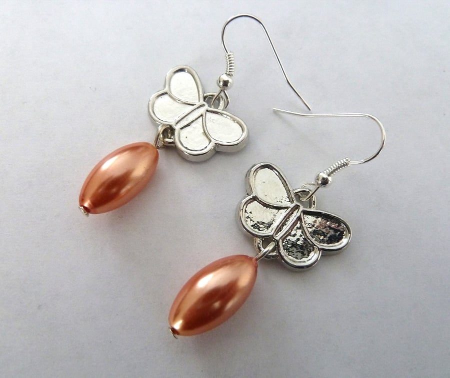 SALE peach butterfly earrings