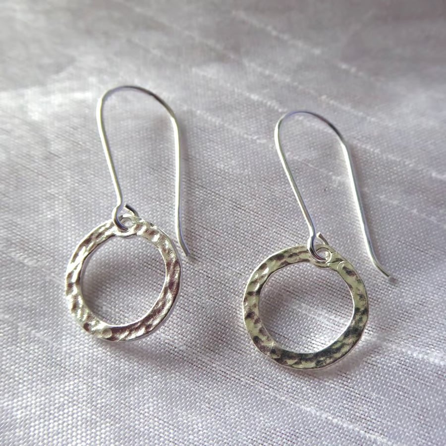 Pair of Sterling Silver Hammered Hoop Earrings