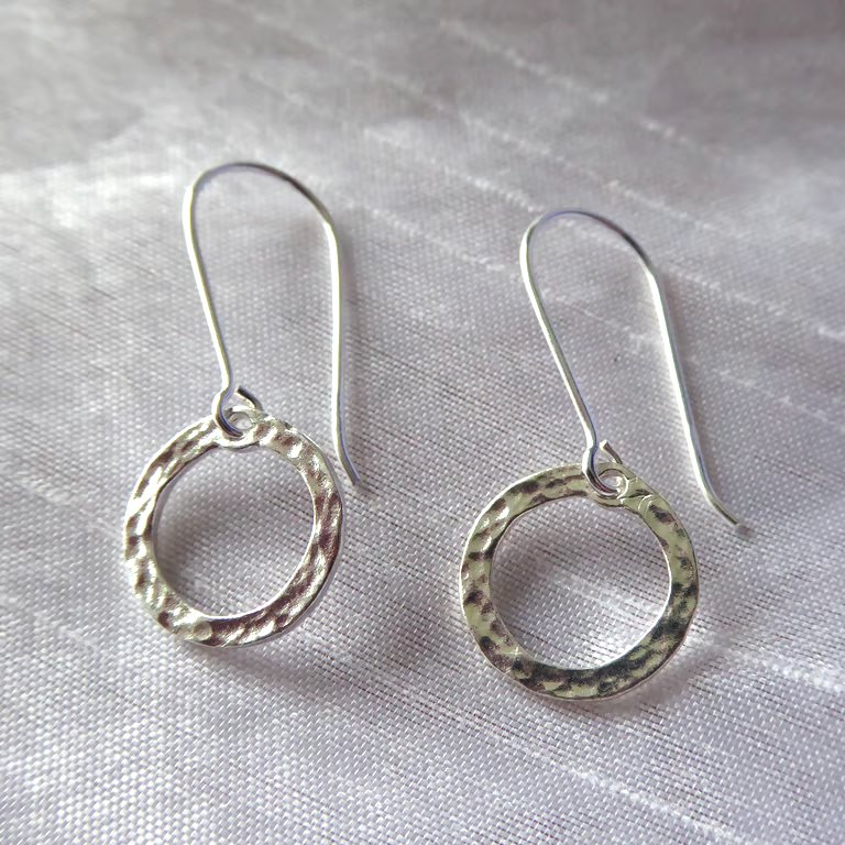 Pair of Sterling Silver Hammered Hoop Earrings