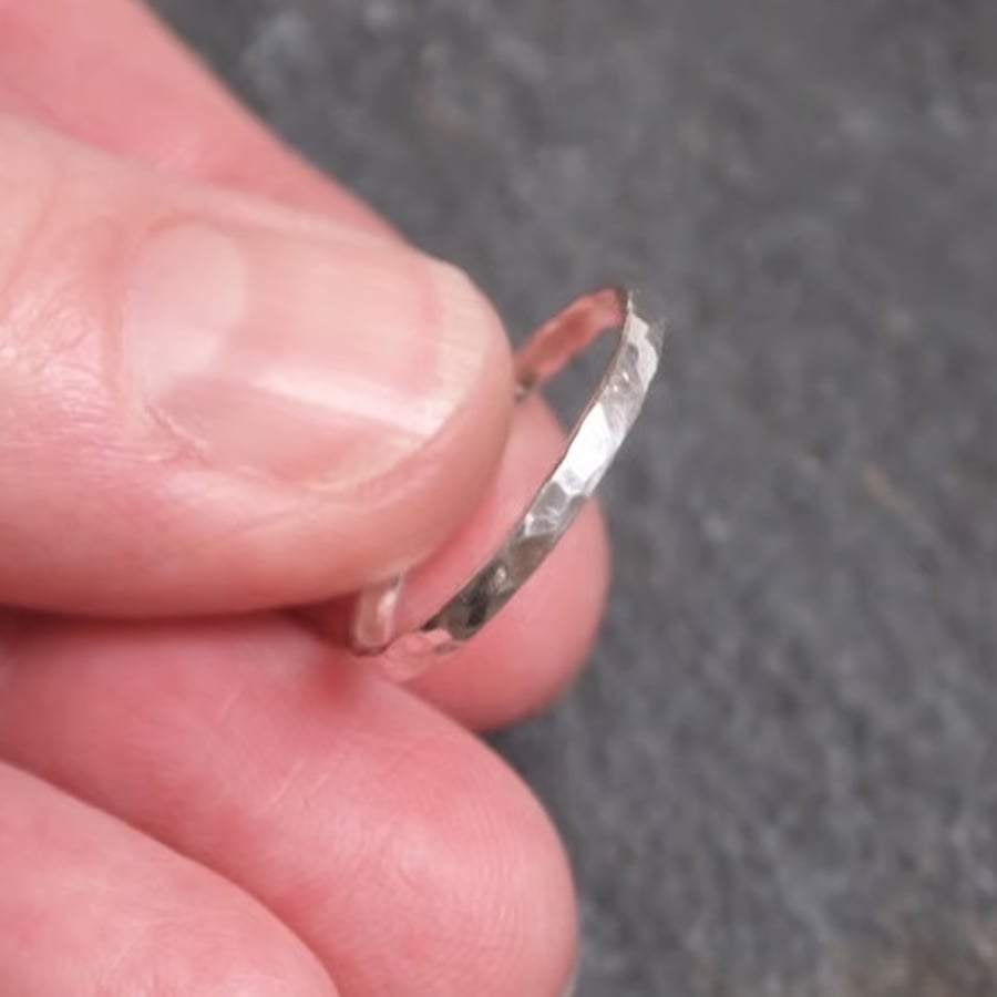Hammered Sterling silver slim ring, silver band
