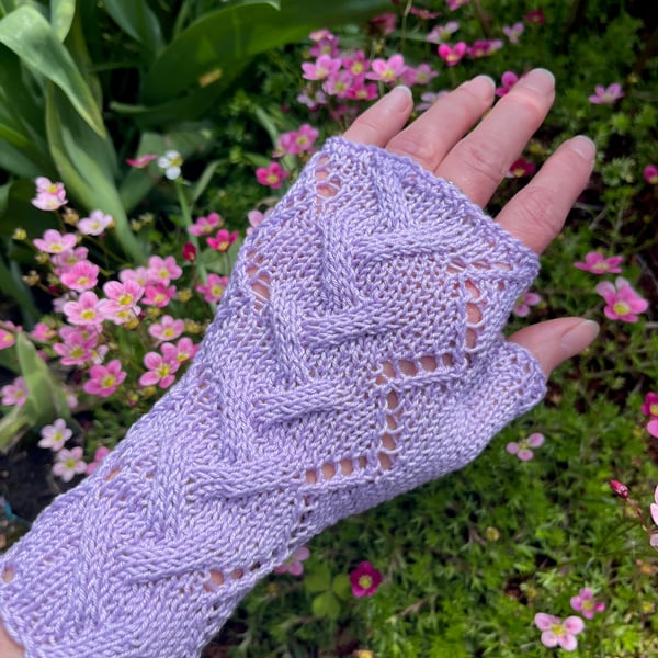 Fingerless Gloves Wrist Warmers Lilac Cotton 
