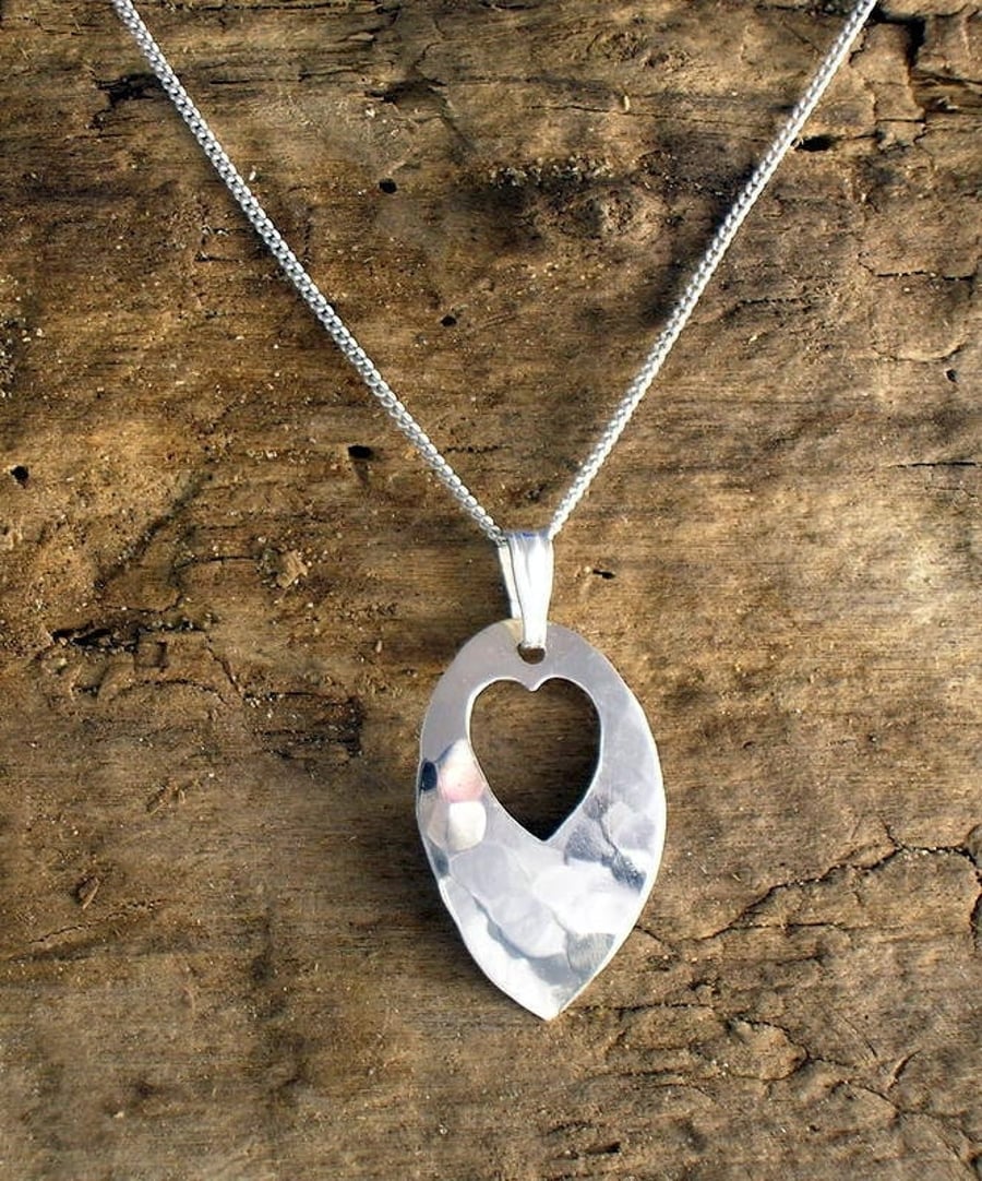 Hammered Silver Heart Necklace, Silver Heart Pendant