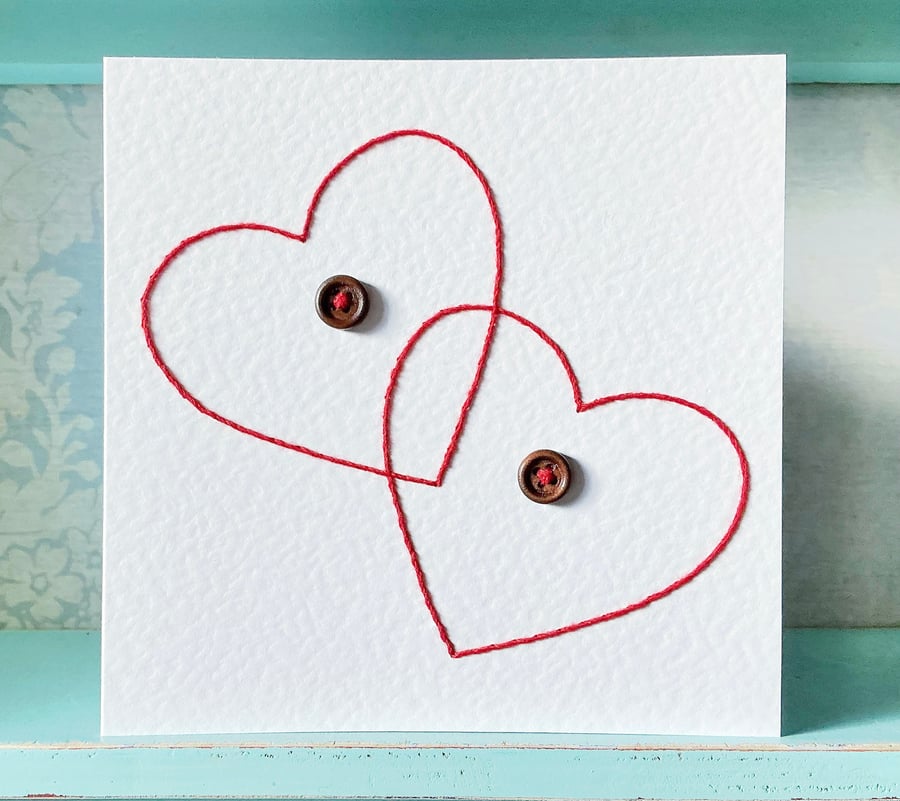 Hand Stitched Valentine Card. Valentines Card. Heart Card. Anniversary Card. 