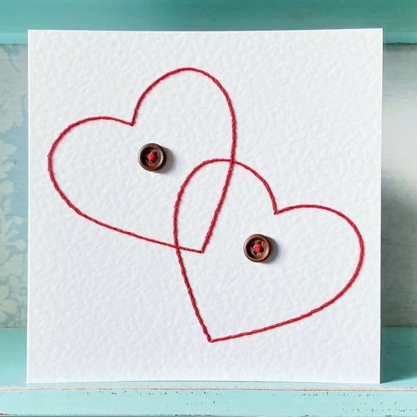 Hand Stitched Valentine Card. Valentines Card. Heart Card. Anniversary Card. 