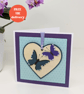 Blank handmade card with butterfly detachable wooden heart keepsake
