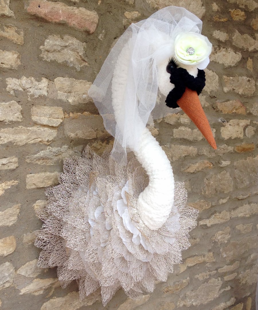 Handmade faux taxidermy Ivory Swan Bride wedding gift wall mounted decoration