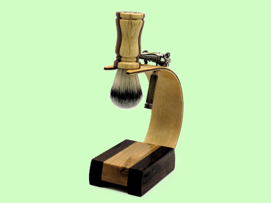 Handcrafted Shaving Stand in laminated Maple, Black Walnut & Ash woods. SKU-SS25