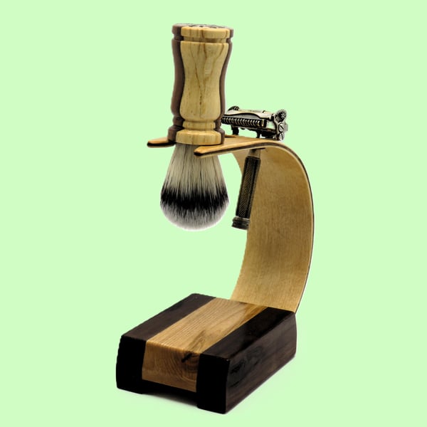 Handcrafted Shaving Stand in laminated Maple, Black Walnut & Ash woods. SKU-SS25