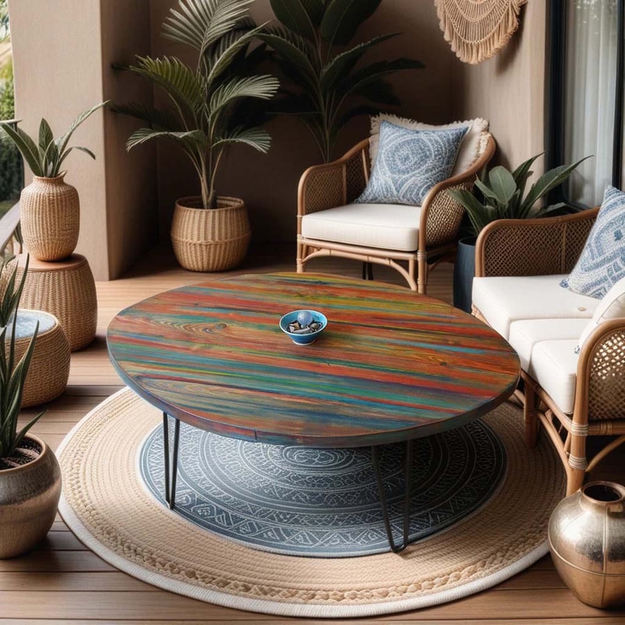Oval Coffee Table Hand painted Unique Tropical Sunset Colours One of A Kind 