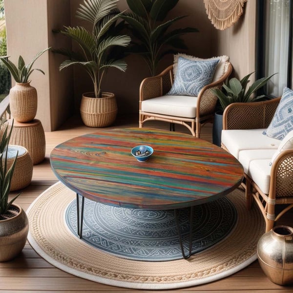 Oval Coffee Table Hand painted Unique Tropical Sunset Colours One of A Kind 
