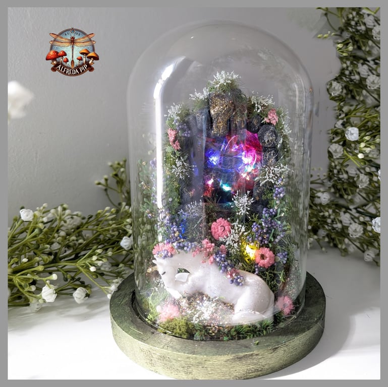 The Portal and the Magical Unicorn Enchanted Forest in a glass Dome OOAK
