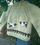 Hand knitted green vintage style baby cardigan , cows , baby shower gift 0-3 mon - Image 2